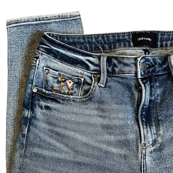 Driftwood x Free People Women’s Sz 28 Embroidered Gizelle Denim Jeans Stretch - Picture 5 of 14